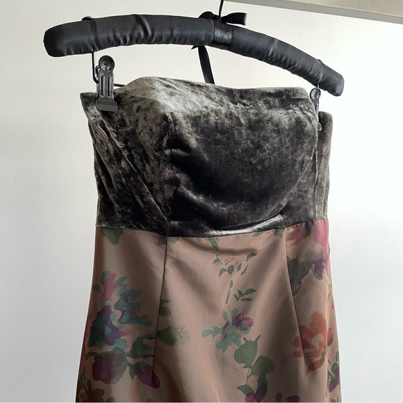 Cacharel 1990s Vintage Velvet Bustier Floral Taffeta Party Dress - Picture 2 of 7